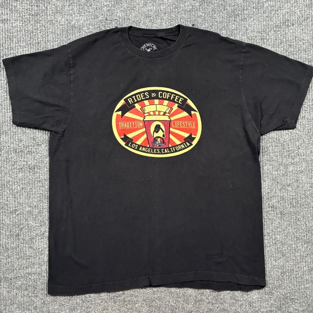 Chemical Guys Mens Graphic T-Shirt Size XL Black Rides & Coffee Car Culture Logo